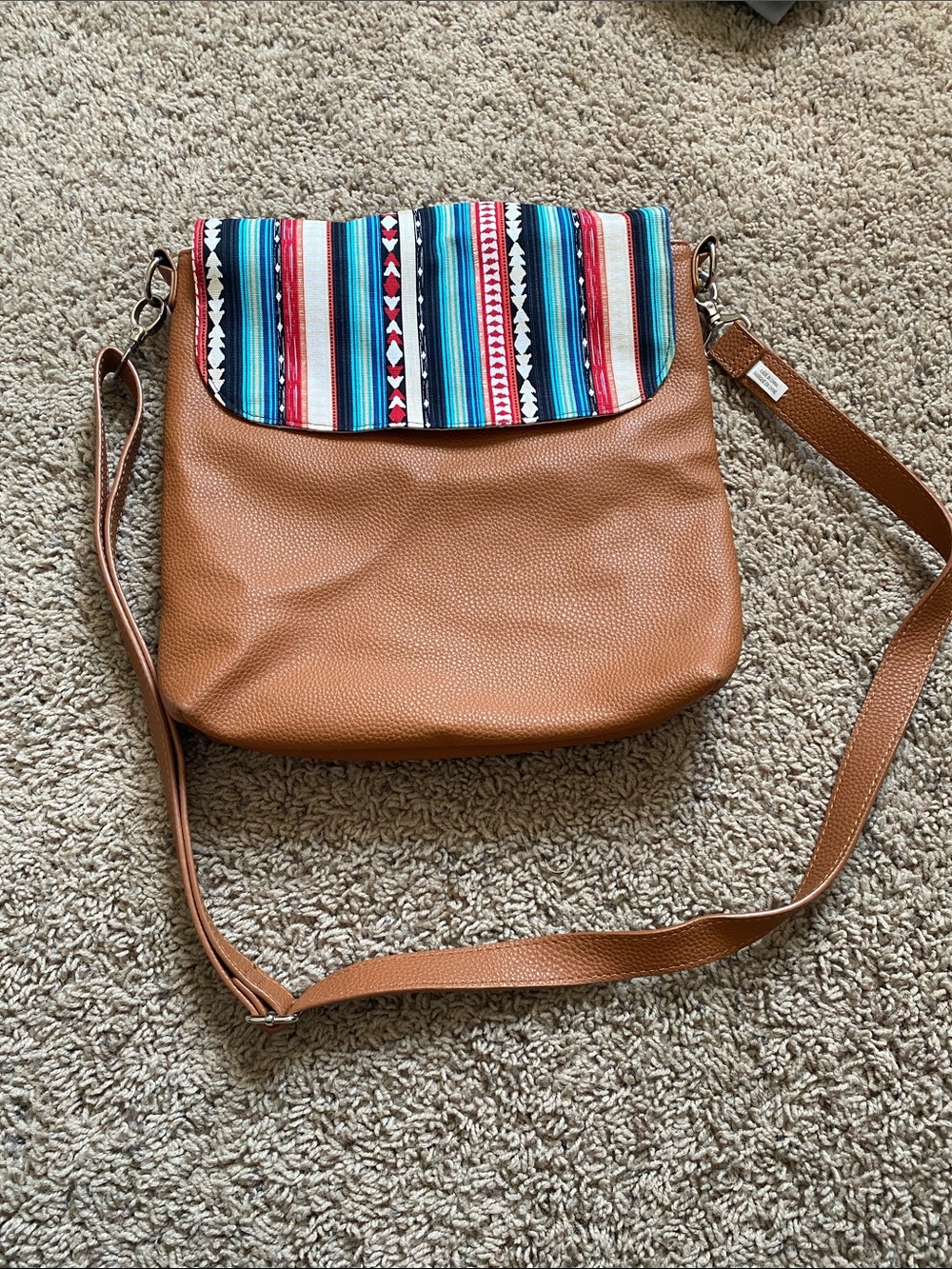 thirty-one Tan Crossbody with Colorful Striped Flap